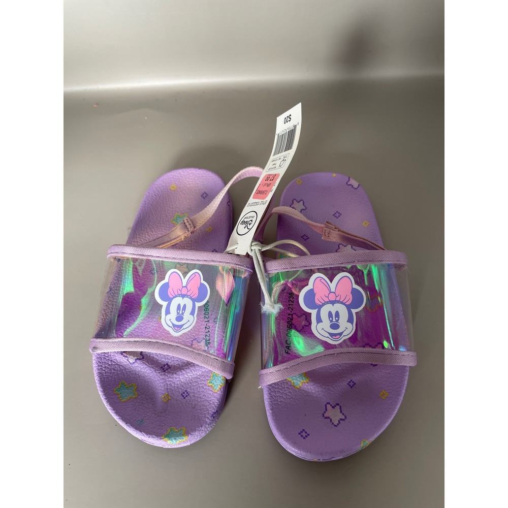 Disney Minnie Mouse Toddler Girls Purple‎ Iridescent Slide Sandals Size 7/8 NEW